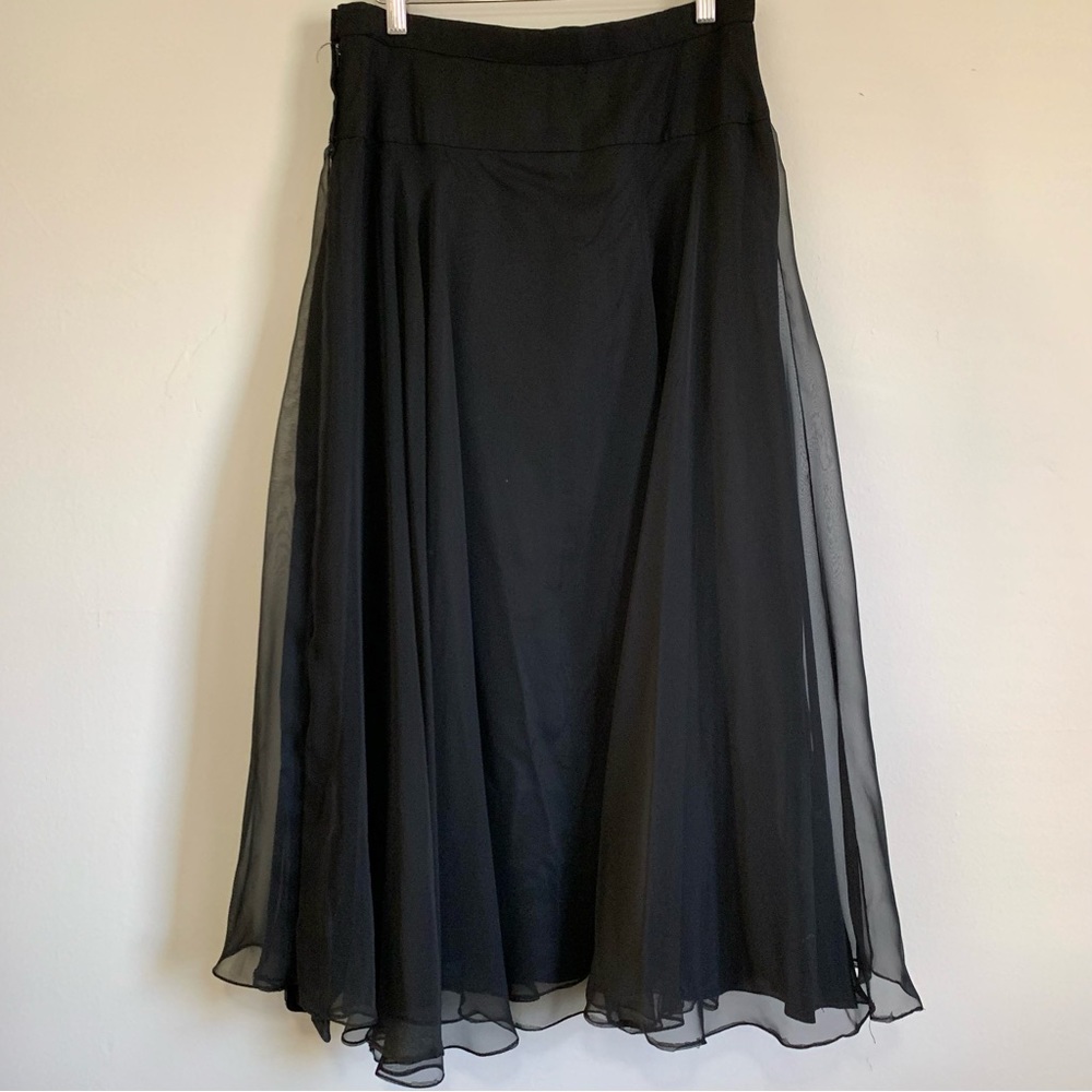 Womens Black A-Line Skirt Transparent Sheer